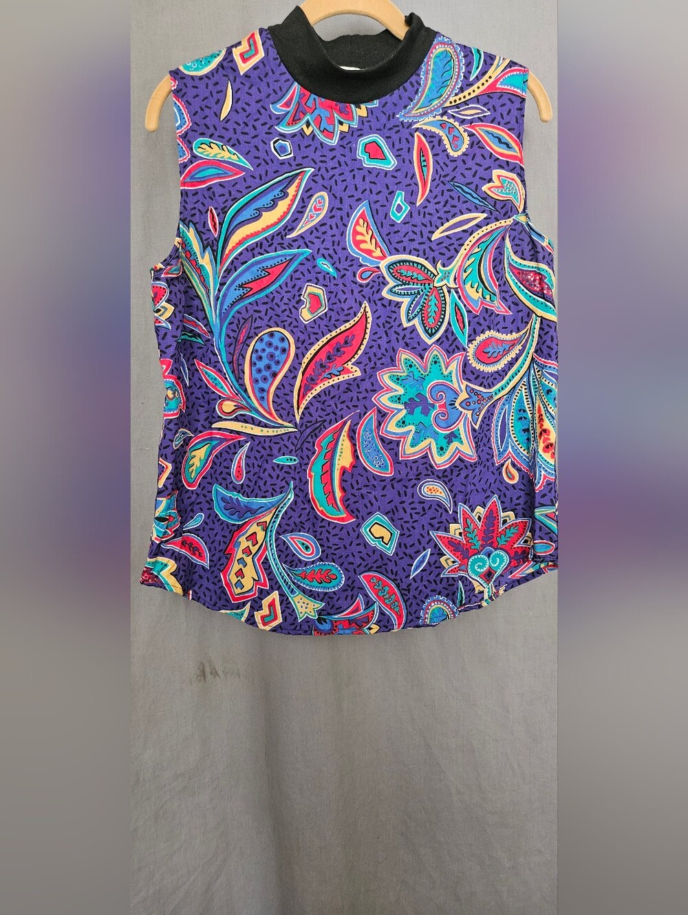 Hunter Purple Paisley Mock Neck Tank Top with Multicolor Print